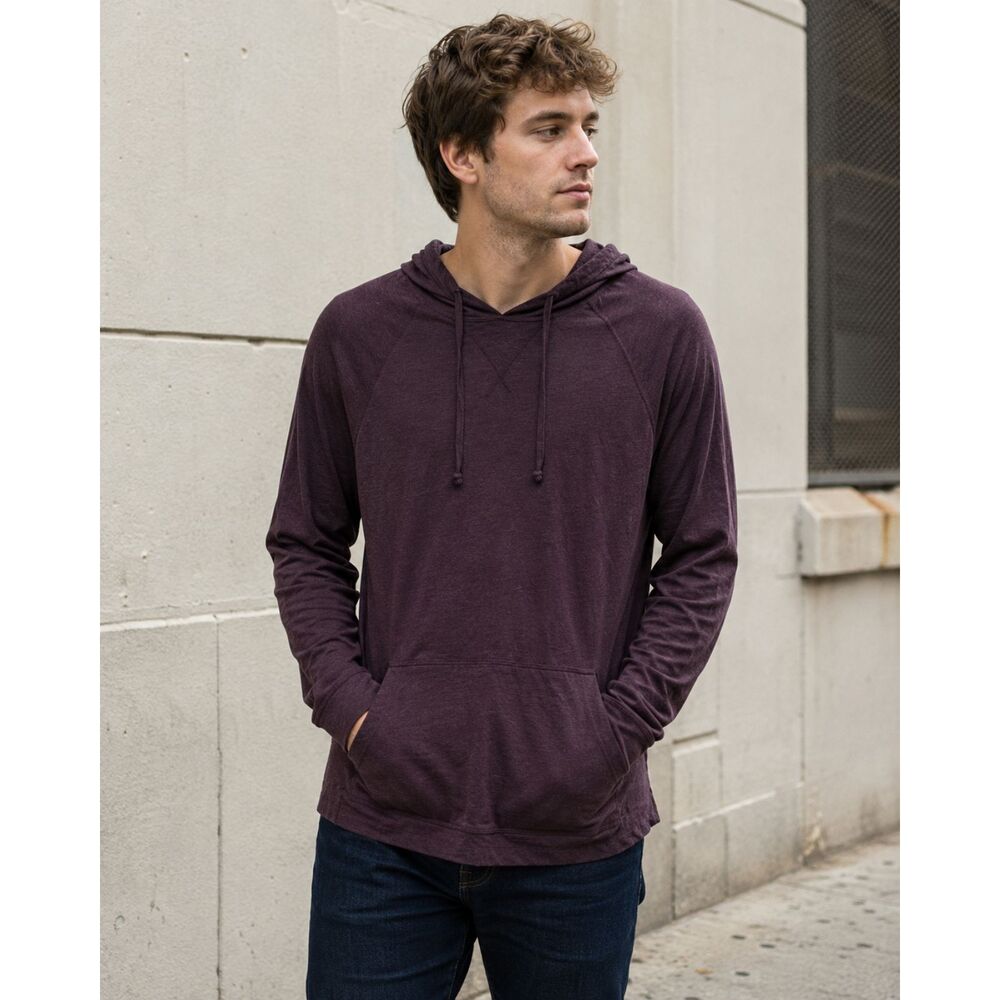 Public Opinion Maroon Lightweight Pullover Hoodie Raglan Kangaroo Men S